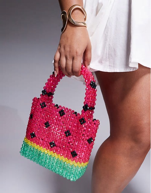 watermelon beaded grab bag in red