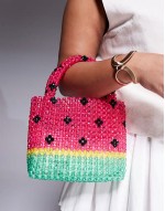 watermelon beaded grab bag in red