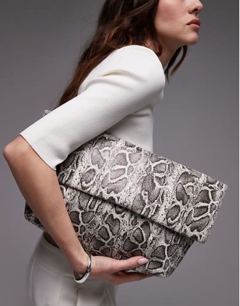 Georgia folded clutch grab bag in snake print