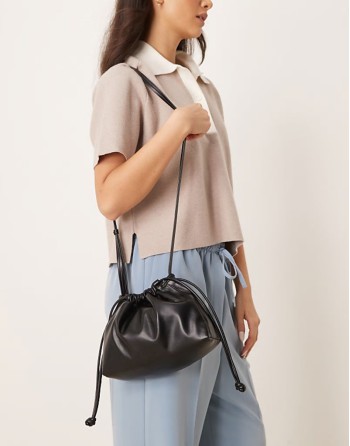 drawstring crossbody bag in black