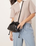 drawstring crossbody bag in black