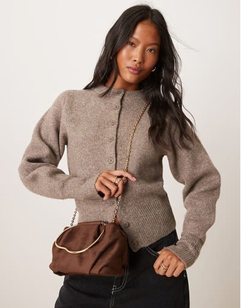 faux suede squiggle metal handle grab bag with detachable chain crossbody bag in chocolate