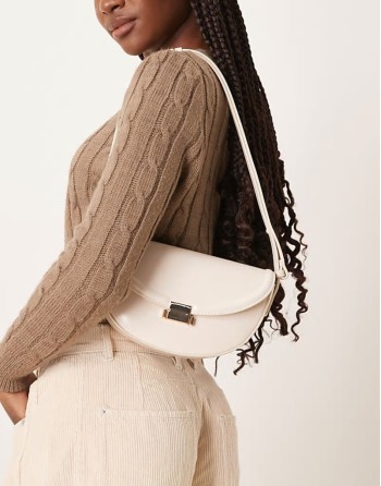 interchangeable curve shoulder and crossbody bag with lock detail in white