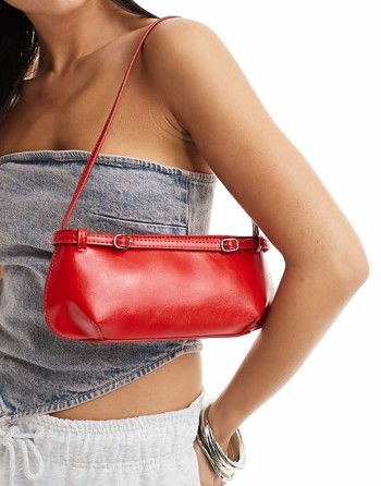 shoulder bag with buckle detail in red