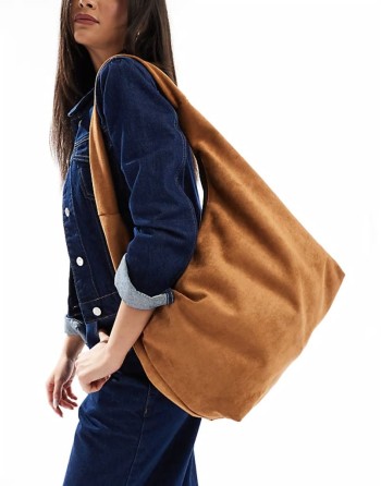 PASQ faux suede slouchy shoulder bag in tan
