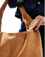PASQ faux suede slouchy shoulder bag in tan