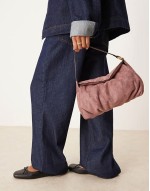 faux suede shoulder bag with fold over flap detail in mauve