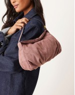 faux suede shoulder bag with fold over flap detail in mauve
