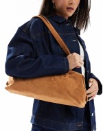 PASQ faux suede long shoulder bag in tan