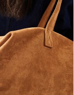 PASQ faux suede long shoulder bag in tan