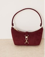 faux suede dog clip shoulder bag in burgundy