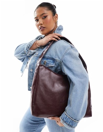medium faux leather shopper in deep burgundy