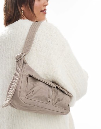 cargo nylon shoulder bag in dove grey