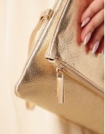leather foldover metallic clutch in gold