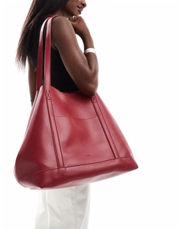 PASQ oversize slouch tote bag with front pocket and inside pouch in burgundy