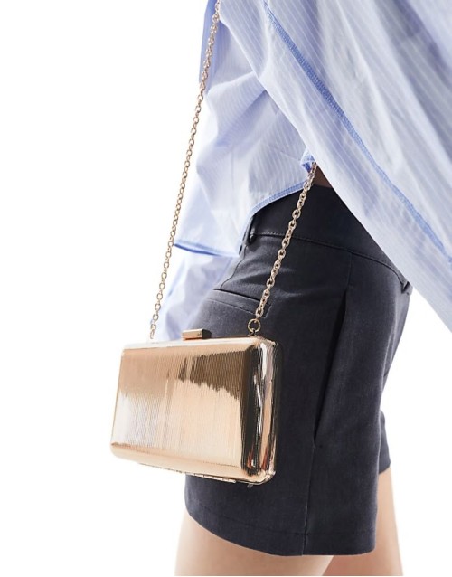 Metal textured box clutch bag in gold