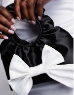 bow front satin bag in black & white