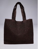 shoulder straw beach tote bag in chocolate brown