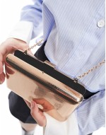 Metal textured box clutch bag in gold