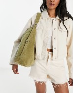 suede tote bag with buckle in khaki green