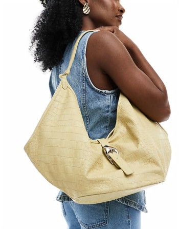 shoulder bag in buttermilk faux croc