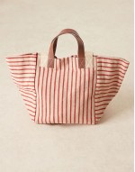 large stripe handheld double strap bag in red