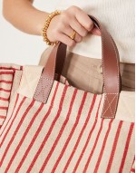 large stripe handheld double strap bag in red