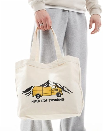 Camper Van logo tote bag in ecru