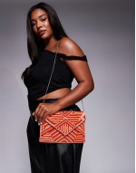 patterned beaded envelope clutch bag in red