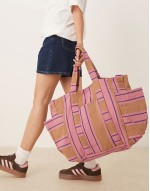 oksana striped linen tote bag in rose pink