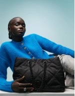 large quilted shopper bag with chain strap in black