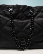 large quilted shopper bag with chain strap in black
