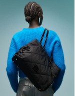 large quilted shopper bag with chain strap in black