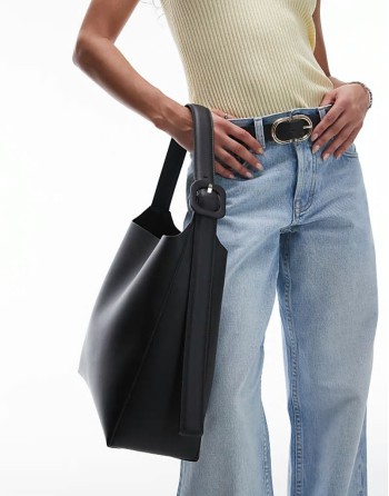 buckle detail adjustable strap bag in black