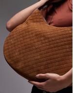 embossed monogram leather bag in brown