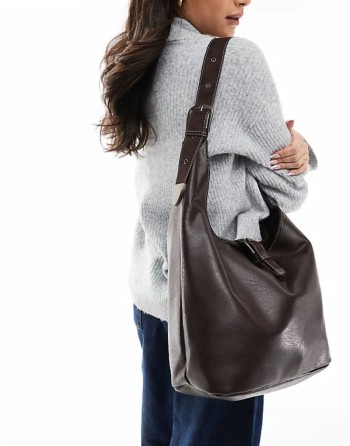 slouchy city shopper with buckle close in brown