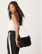 ruffle clutch bag with diamante detail in black