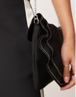 ruffle clutch bag with diamante detail in black