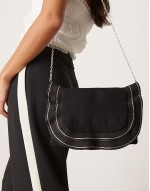ruffle clutch bag with diamante detail in black